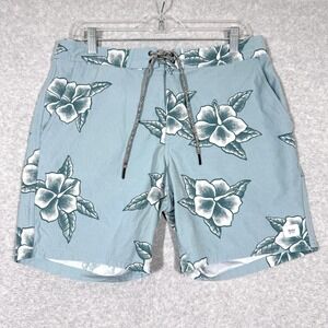 KATIN Board Shorts Mens 31 Hibiscus Hybrid Trunk Unlined Surf Beach Floral Blue‎